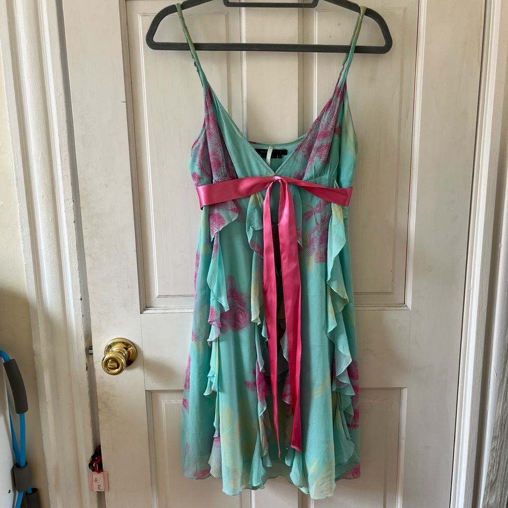 BCBGMaxAzria Silk 2000s Aqua and Pink Dress